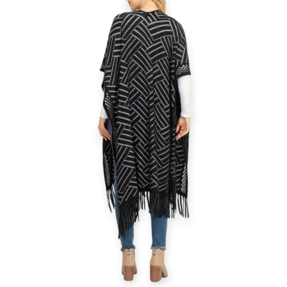 Herringbone Ruana With Fringe - Picture 4 of 12